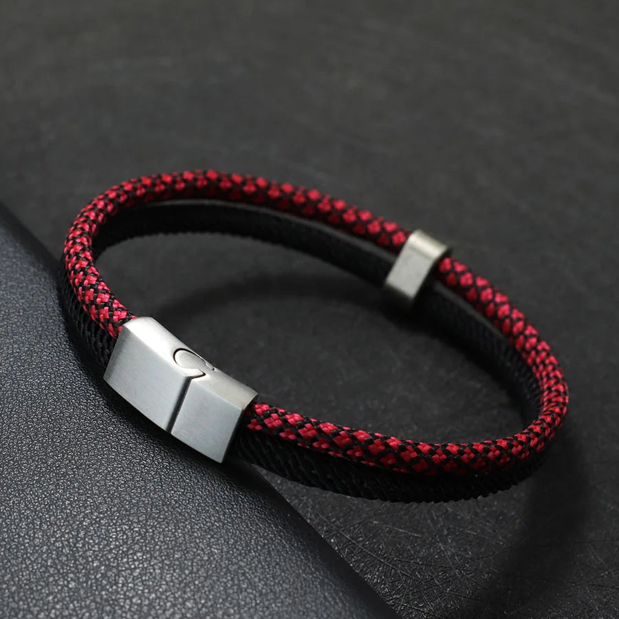 Grade A Mens Paracord Bracelet Stainless Steel Buckle Wrap Surfing Braclet Bicolor Macrame Braslet Handmade Marine String Joias