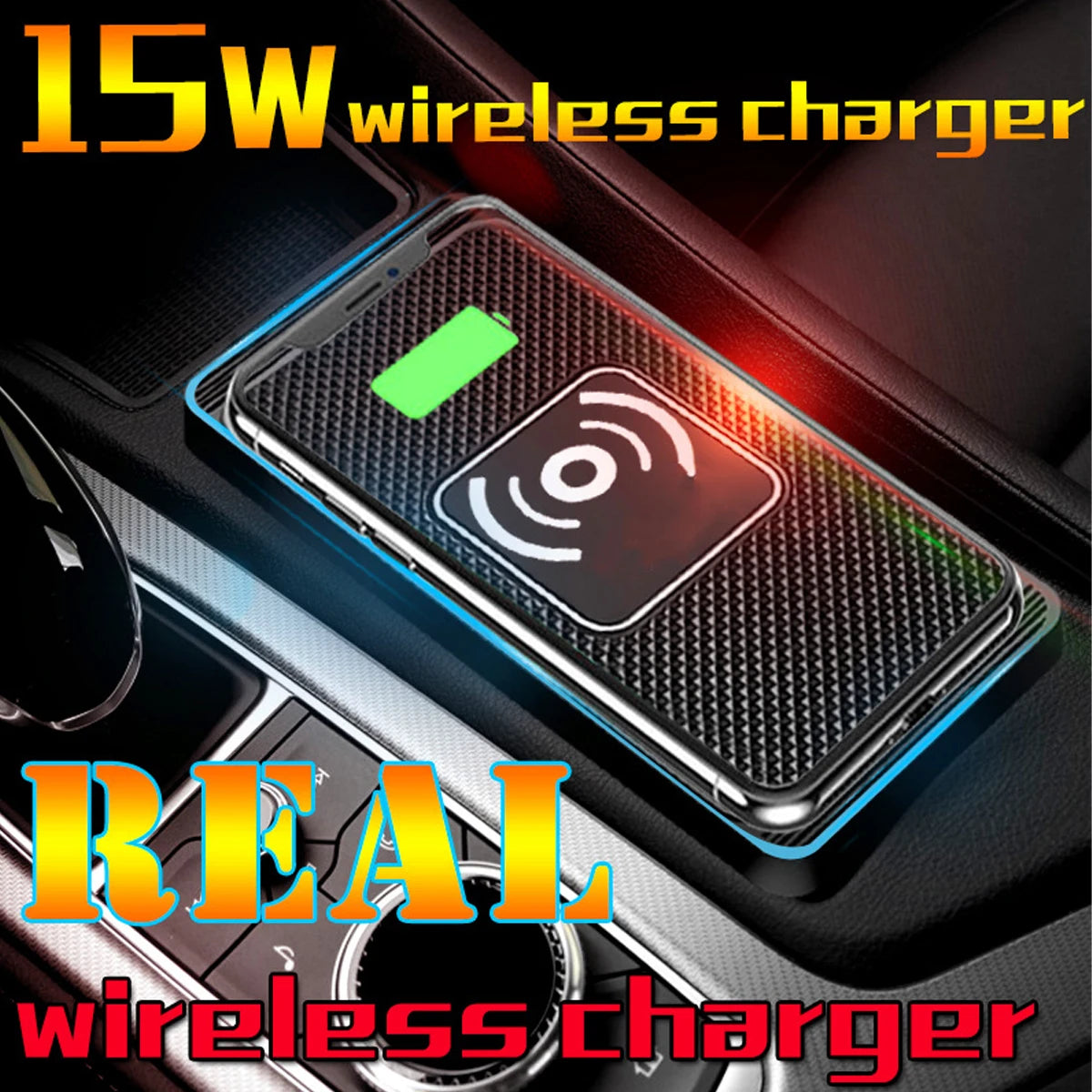 15W Wireless Car Phone Charger Pad, Anti-Slip Qi Fast Charger, Compatible with Android & iPhone 12/13/14/15
