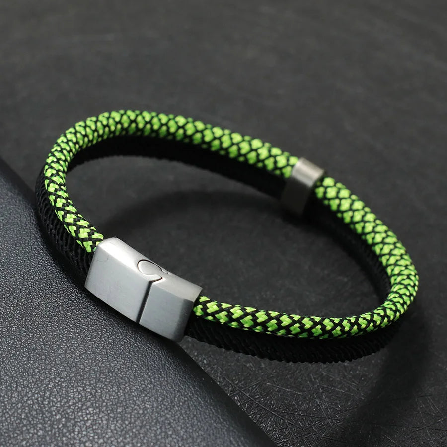 Grade A Mens Paracord Bracelet Stainless Steel Buckle Wrap Surfing Braclet Bicolor Macrame Braslet Handmade Marine String Joias