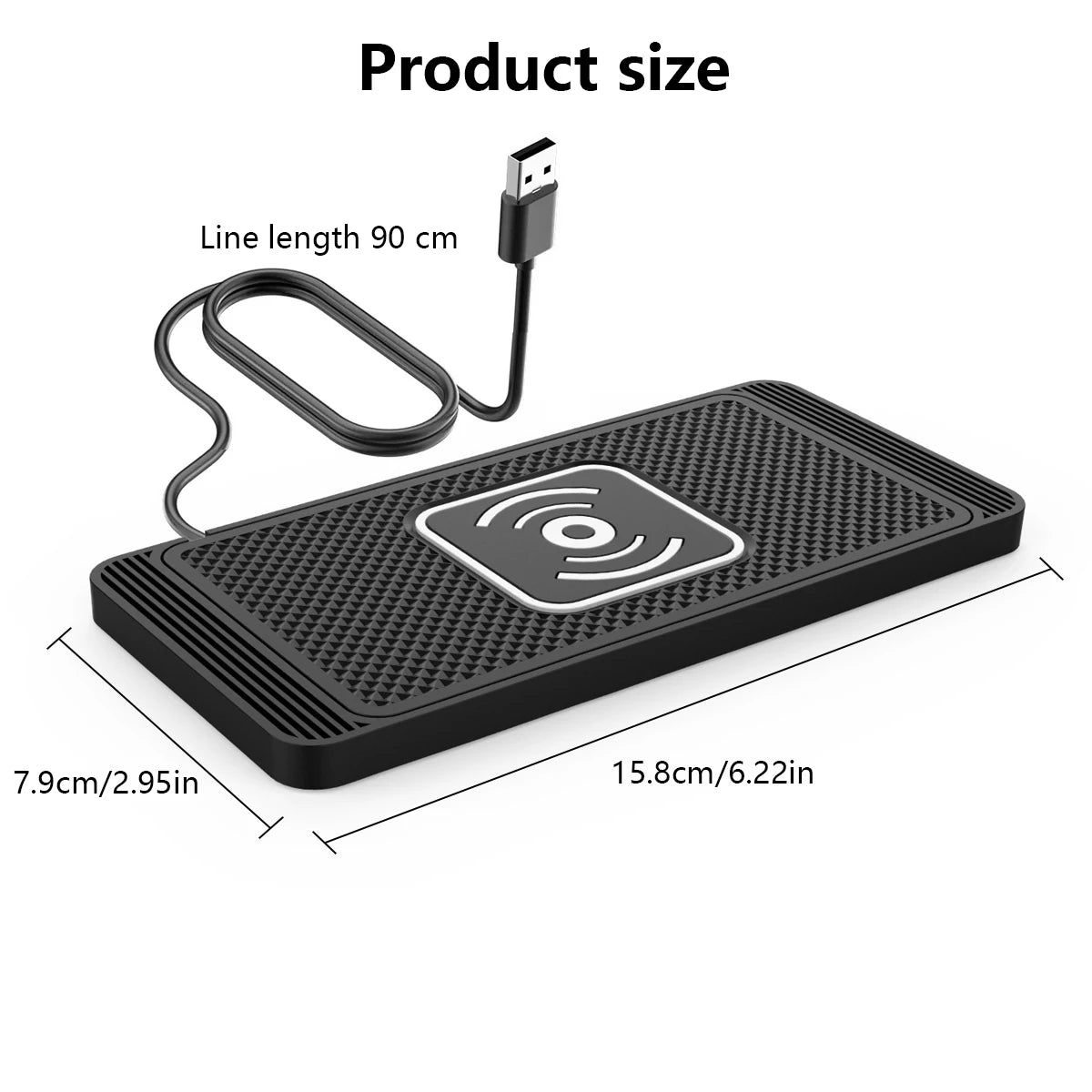 15W Wireless Car Phone Charger Pad, Anti-Slip Qi Fast Charger, Compatible with Android & iPhone 12/13/14/15