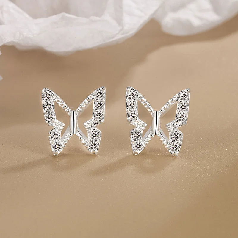 925 Sterling Silver Butterfly Earrings Sparkling Zircon Minimalist Earrings Women's Stacked Earrings Birthday Gift Jewelry