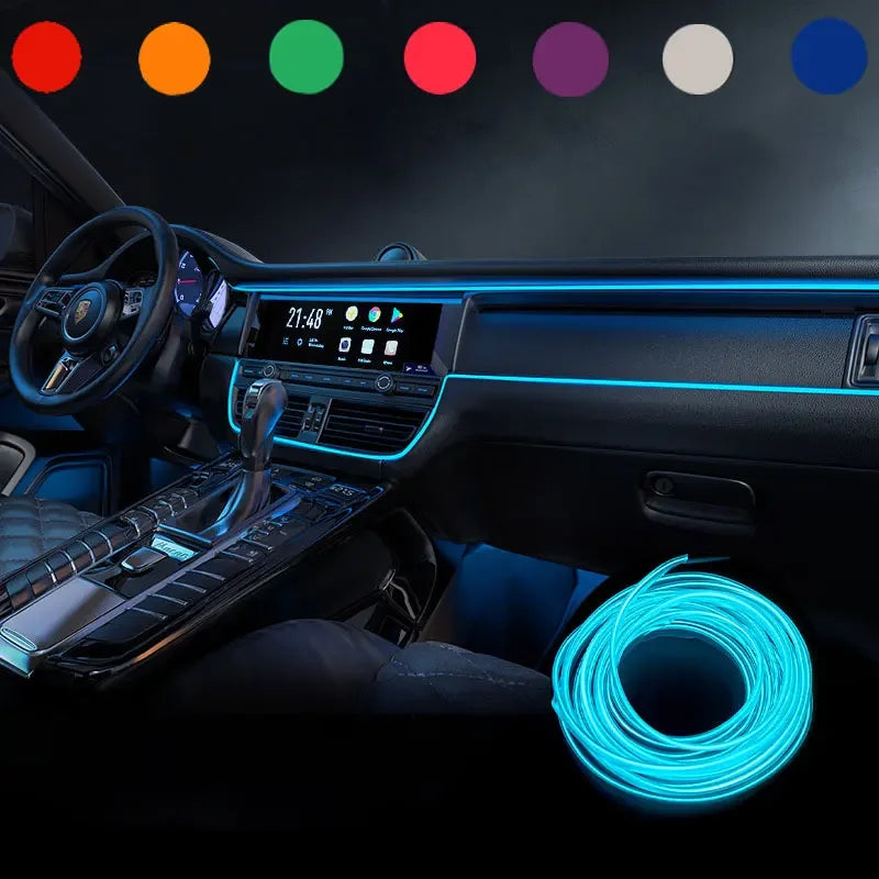 Car Interior Atmosphere Lighting LED Strip DIY Flexible EL Cold Light Line Tube With USB Auto Decoration Ambient Lamp