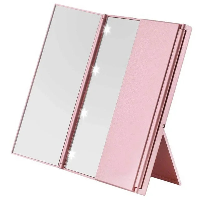 Get the Perfect Look Anywhere with the Portable Three-Sided LED Makeup Mirror - Ideal for Travel and Touch-Ups!