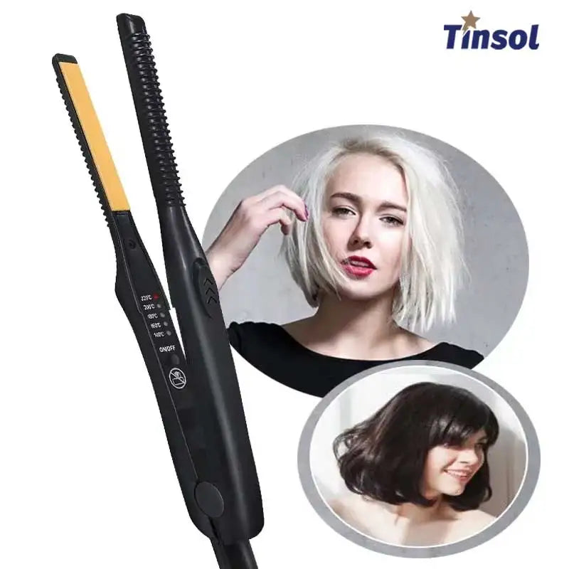 2-in-1 Mini Hair Straightener Curling Iron Professional Ceramic Short Flat Iron for Women & Men Beard Straightener