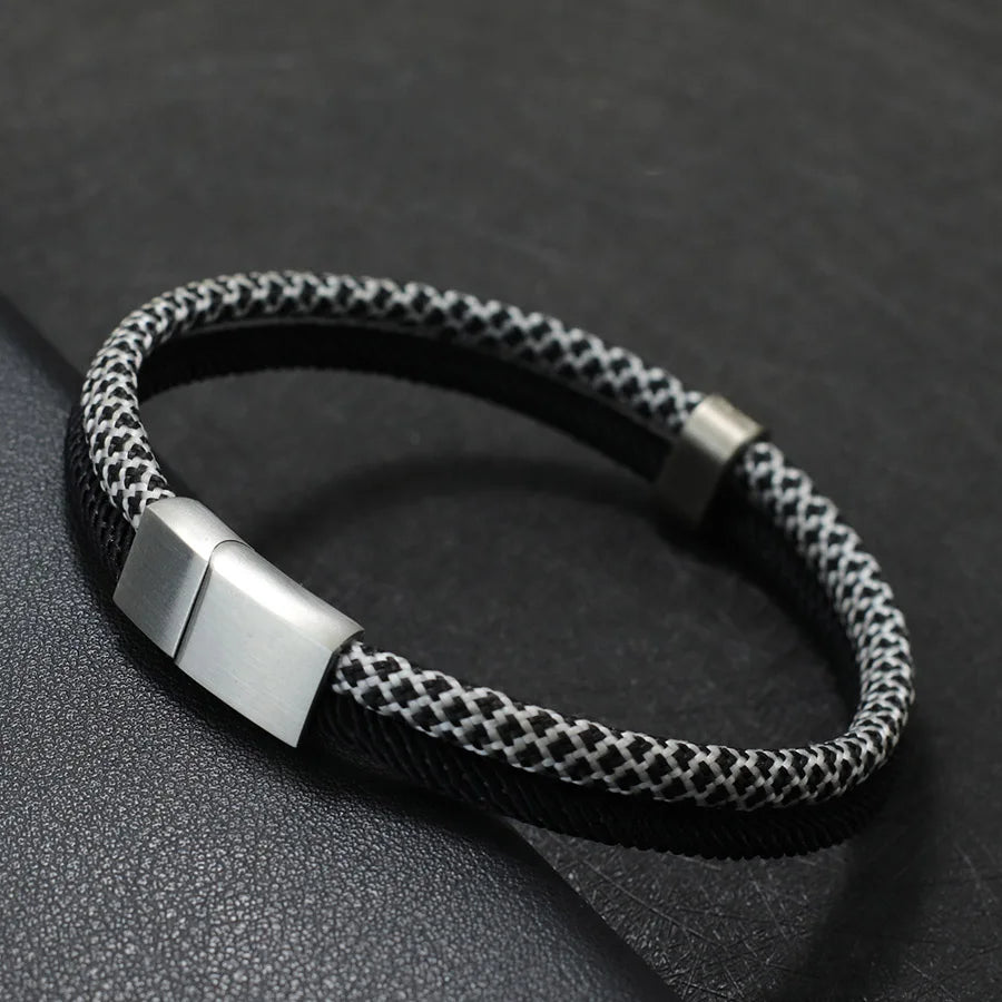 Grade A Mens Paracord Bracelet Stainless Steel Buckle Wrap Surfing Braclet Bicolor Macrame Braslet Handmade Marine String Joias