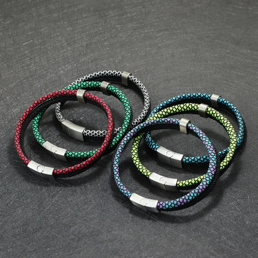 Grade A Mens Paracord Bracelet Stainless Steel Buckle Wrap Surfing Braclet Bicolor Macrame Braslet Handmade Marine String Joias