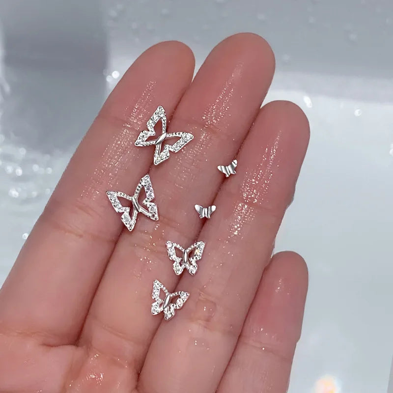 925 Sterling Silver Butterfly Earrings Sparkling Zircon Minimalist Earrings Women's Stacked Earrings Birthday Gift Jewelry