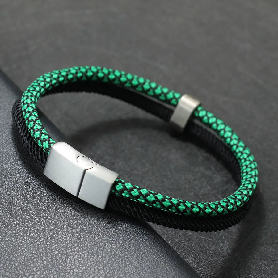 Grade A Mens Paracord Bracelet Stainless Steel Buckle Wrap Surfing Braclet Bicolor Macrame Braslet Handmade Marine String Joias