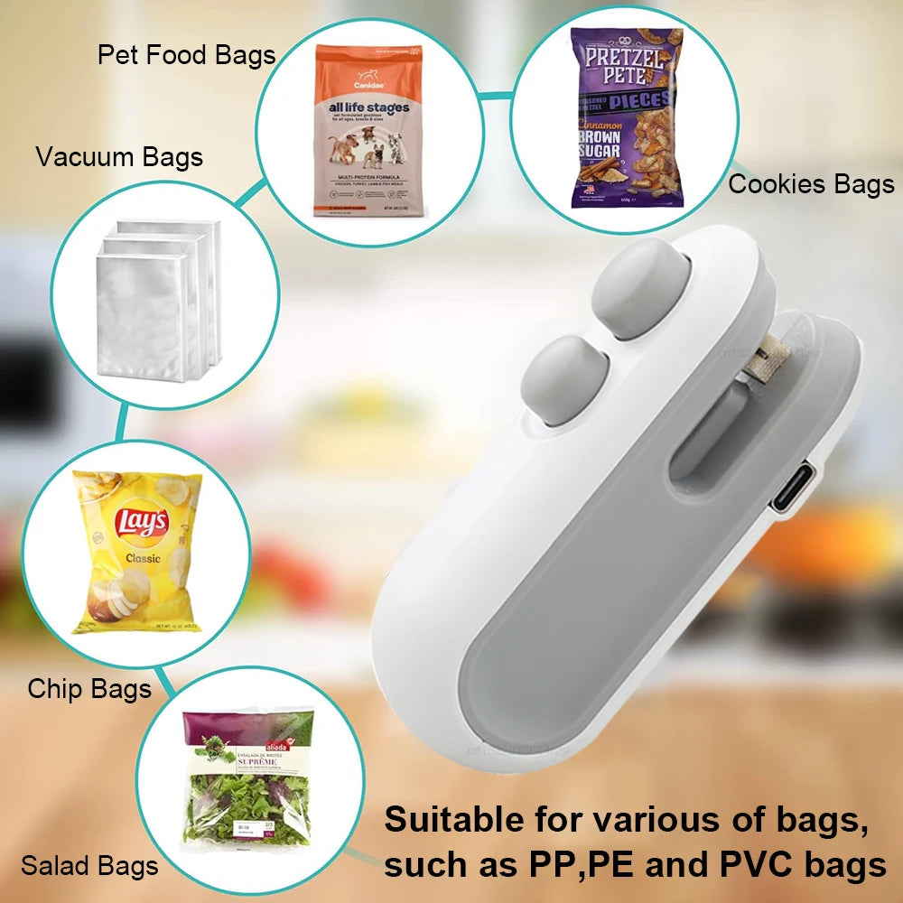 Mini Heat Bag Sealing Machine Plastic Bag Sealer Rechargeable Food Packing Bag Thermal Sealer Portable Plastic Bag Heat Sealer