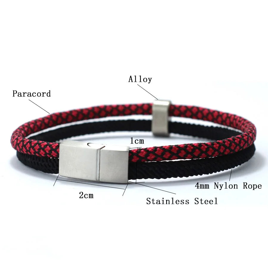 Grade A Mens Paracord Bracelet Stainless Steel Buckle Wrap Surfing Braclet Bicolor Macrame Braslet Handmade Marine String Joias