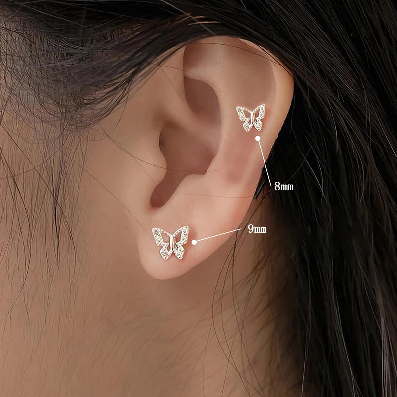 925 Sterling Silver Butterfly Earrings Sparkling Zircon Minimalist Earrings Women's Stacked Earrings Birthday Gift Jewelry
