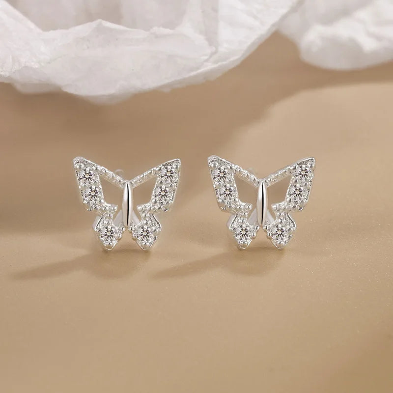 925 Sterling Silver Butterfly Earrings Sparkling Zircon Minimalist Earrings Women's Stacked Earrings Birthday Gift Jewelry