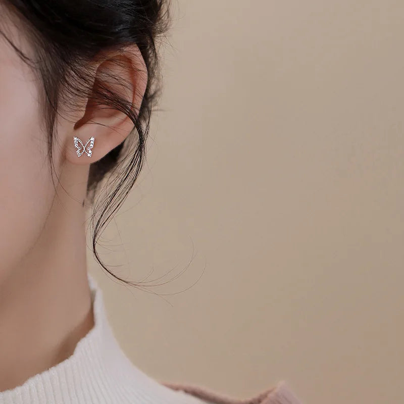 925 Sterling Silver Butterfly Earrings Sparkling Zircon Minimalist Earrings Women's Stacked Earrings Birthday Gift Jewelry