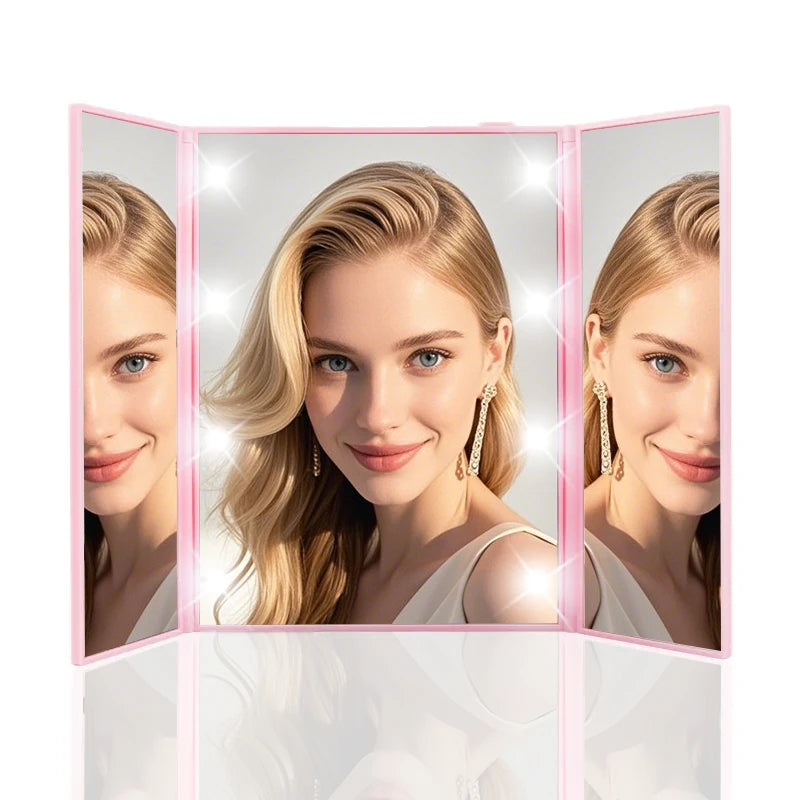 Get the Perfect Look Anywhere with the Portable Three-Sided LED Makeup Mirror - Ideal for Travel and Touch-Ups!